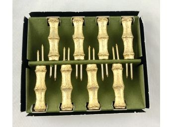4 Pairs Of Vintage Gold Gilt Faux Bamboo Corn Holders In Original Box - Design By The Bucklers Fifth Avenue