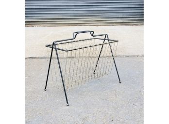 Mid Century Black And Brass Colored Metal Wire Magazine Rack