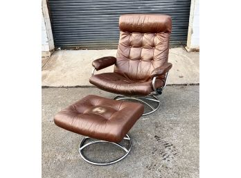 Mid Century Chrome And Vinyl Reclining Chair