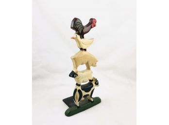Vintage Whimsical Stacked Animals Cast Iron Door Stop