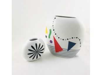 Pair Of Modern Porcelain Vases - Geometric And Memphis Style