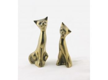 Pair Of Mid Century Brass Cat Figurines