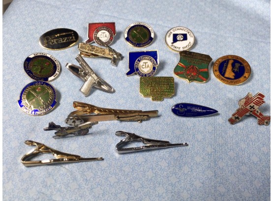 Great 20 Piece Lot Pins / Tie Clips  Sikorsky, Colt Firearms, Sport Shooting  (Some Sterling)