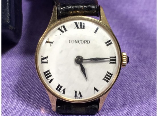 Ladies Vintage CONCORD 14kt Gold Watch W/Original Boxes (Needs Repair)