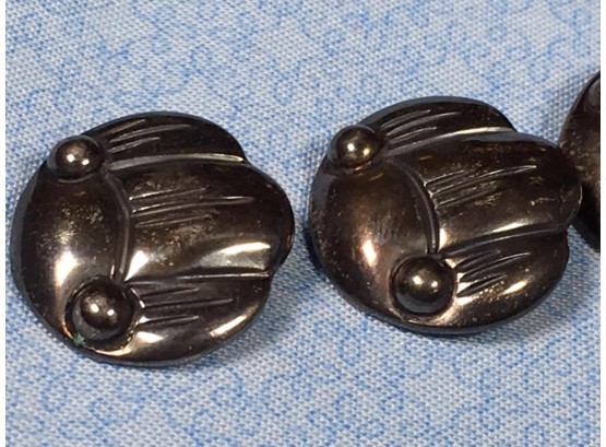 1940's HECTOR AGUILAR Taxco Sterling Silver 'Scarab' Shirt / Coat Buttons - Rare !