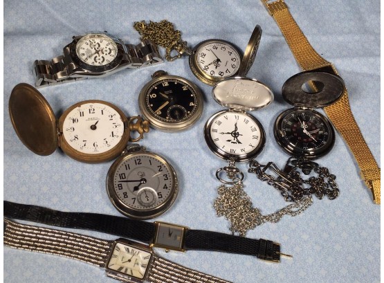 Lot Of Ten Assorted Watches (Pocket & Wrist) - AS-IS GRAB BAG ! !