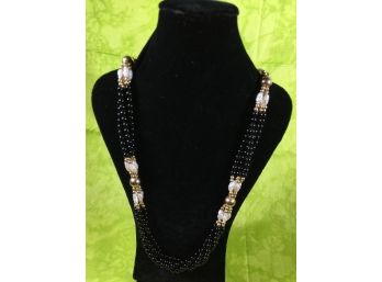 14kt Gold W/Jet Black Beads - Long Multi Strand Piece