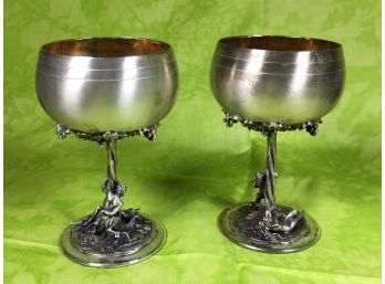 STUNNING Pair Sterling Adam & Eve Ornate Sterling Silver Goblets - MADE IN ITALY