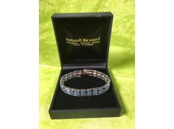 Beautiful Sterling Silver & Aquamarine Bracelet W/Box - Very Nice Piece