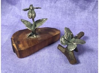 Two Sterling Silver 'Sculptures'  On Wood By SCARPONI - Very Nice  !