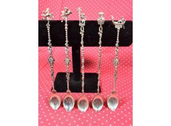 Five Gorgeous And VERY Ornate Long Spoons - 800 Silver - Made In Italy