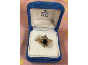 Beautiful 18k Gold Ring By BIRKS W/Blue Stone & Diamonds - Nice Ring