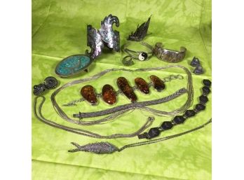 Super Interesting Lot Of STERLING SILVER Jewelry - Interesting Mix - (Over 9.0 OZT)