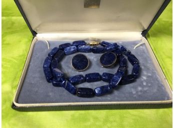 Lapis Lazuli Earrings W/Sterling & Lapis Bead Necklace - Very Pretty !