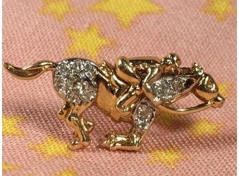 14kt Gold 'Horse Racing' Pin W/Diamonds - Perfect Condition