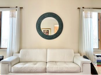 Oversized Round Wall Mirror, Dark Verdigris Finish