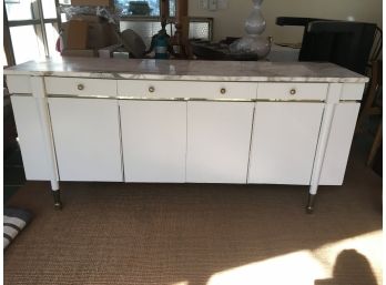 Mid Century Modern Henredon Credenza With Beautiful Marble Top And Brass Accents