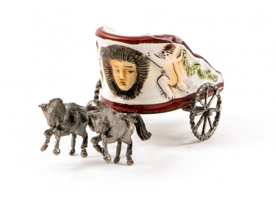 Miniature Capodimonte Silver Horse And Chariot