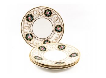 Set Of Four Gilt Embellished Dinner Plates