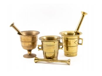 Group Of Three Brass Pestle And Mortar