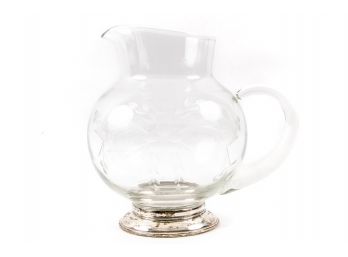 Beautiful Etched Glass Pitcher With Sterling Silver Base