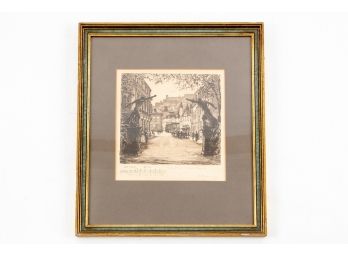 Vintage Signed Etching Of A European Town
