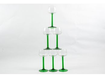 Set Of Six Green Stem Glasses - Made In France
