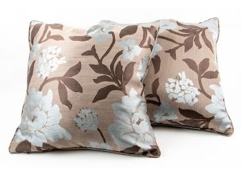 Pair Of Silk Pillows With Floral & Foliate Motif