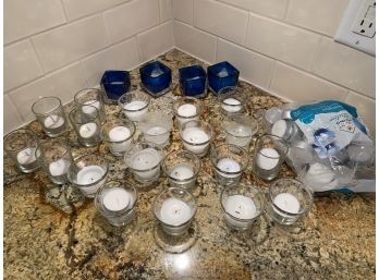 Group Of 25 Votive Candles Holders And Bag Of Tea Lights