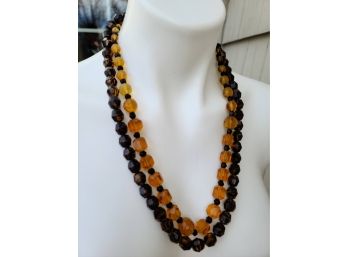 Stunning Faceted Vintage Crystals In Amber And Auburn Colors Hand Knotted Necklaces