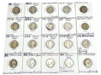 Jefferson Nickel Collection (twenty (20) Nickels In Total - Dates Ranging From 1941 To 1963)