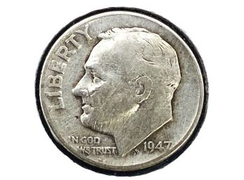 1947 Silver Roosevelt Dime (ninety (90) Percent Silver - No Mint Mark - Philadelphia Mint)