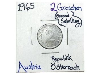 1965 Austrian Two (2) Groschen Coin (Second Schilling)