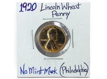 1920 Lincoln Wheat Penny (No Mint Mark-Philadelphia Mint)