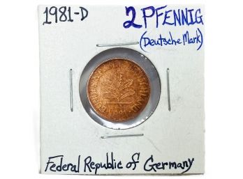 1981-D Federal Republic Of Germany Two (2) Pfennig (Deutsche Mark)