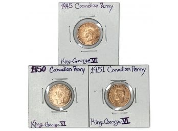 King George VI Canadian Pennies (3 Coins In Total)