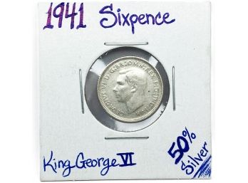 1941 United Kingdom King George VI Sixpence (fifty (50) Percent Silver)