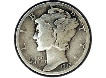 1937 Silver Mercury Dime (90 Percent Silver - Philadelphia Mint)