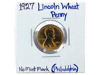 1927 Lincoln Wheat Penny (no Mint Mark-Philadelphia Mint)