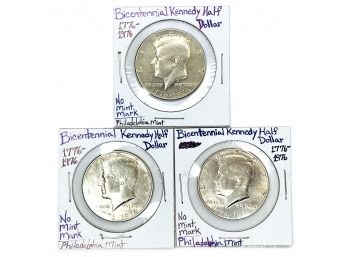 Bicentennial (1776-1976) Kennedy Half Dollar Coin Collection (three (3) Coins In Total)