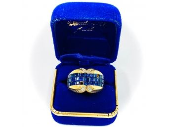 Art Deco 18k Yellow Gold Diamond And Sapphire Ring (Approximately 15 Grams)