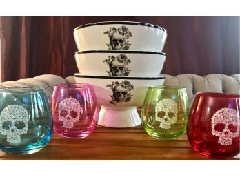 'SKELETON & ROSES' Bowl & Glasses