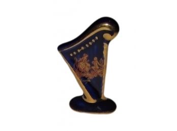 LIMOGES France Porcelain Cobalt Blue 24k Gold - Harp