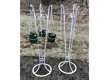 Pair Of White Metal Plant Stands