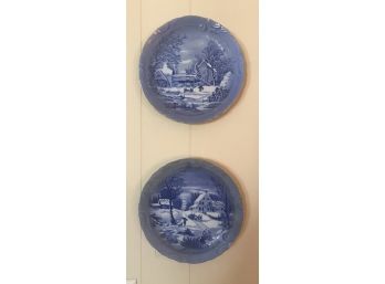 Two Blue And White Decorative  Plates