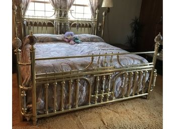 King Size Brass Bed With Natural Stone Accents
