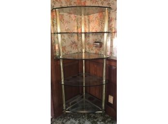 Five Tier Glass And Brass Corner Etagere
