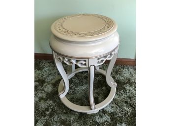 Oriental Style Plant Stand In Cream Lacquered Finish
