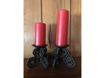 Pair Of Iron Candleholders