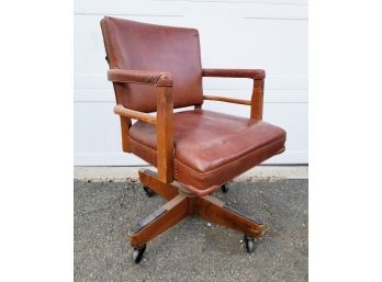 1940's Chestnut Leather Office Chair - FAIRFIELD PICKUP